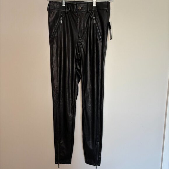 GUESS NEW Faux Leather Skinny Pants Womens 6 Black Zipper Pockets - Picture 3 of 7